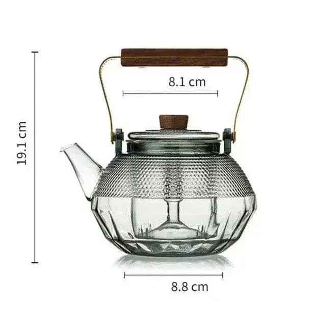 1L Glass Teapot with Dots and Wooden Handle