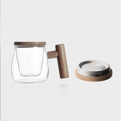 300 ml Glass and Wood Tea Infuser Mug