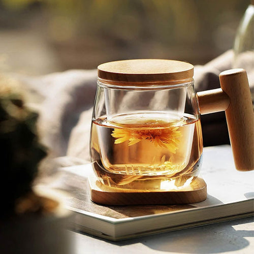 300 ml Glass and Wood Tea Infuser Mug