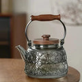 900 ml Relief Teapot of Transparent Gray Glass and Wood