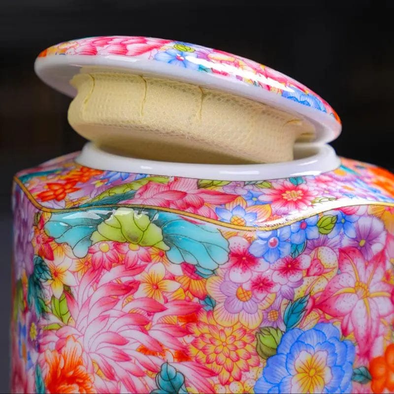 Chinese Ceramic Tea Set with Floral Patterns