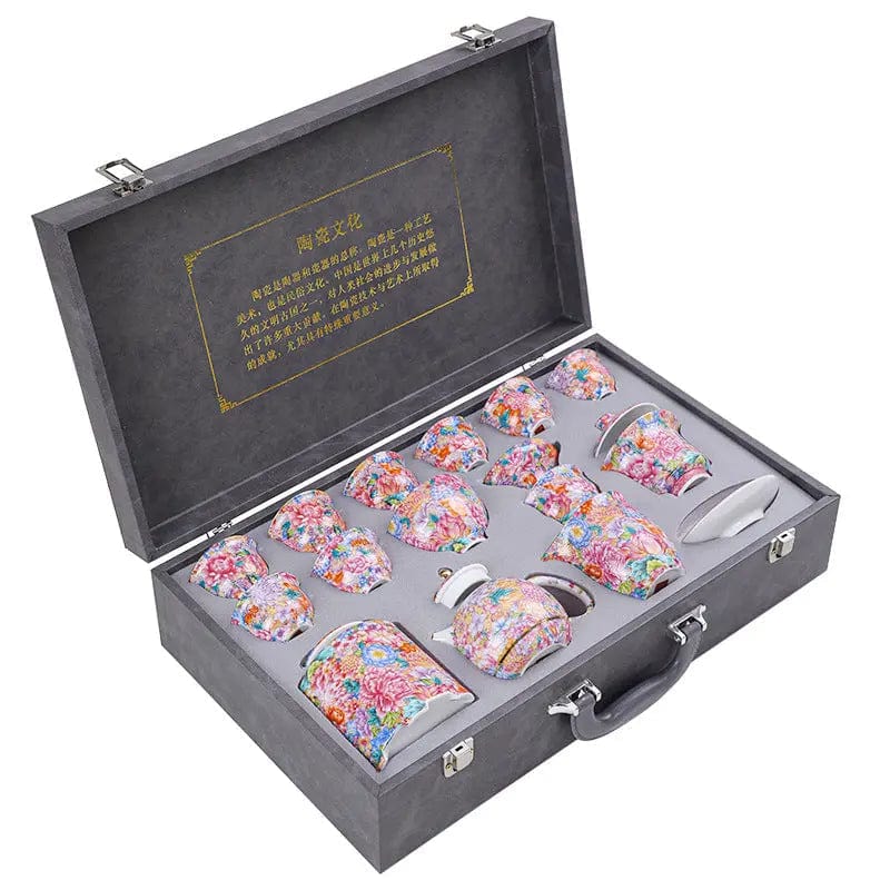 Chinese Ceramic Tea Set with Floral Patterns