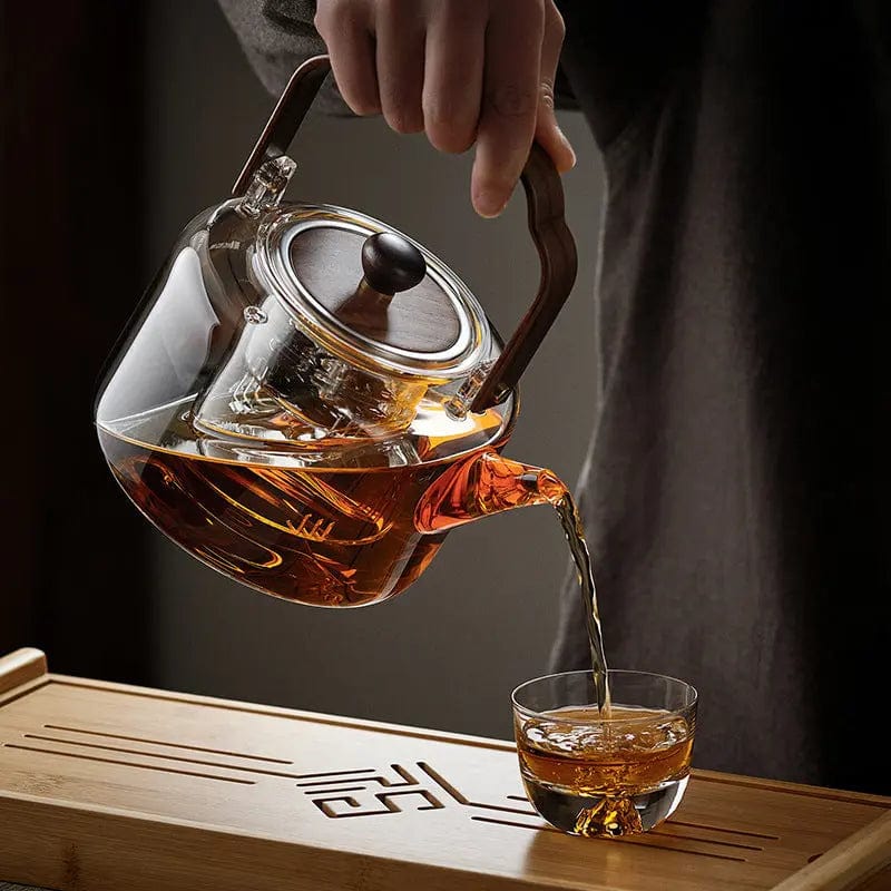 Chinese Glass Teapot 1.3L with Wooden Handle and Glass Infuser