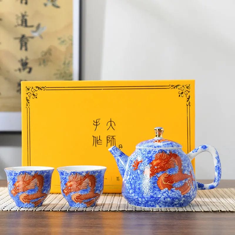 Chinese Porcelain Tea Set with Dragon Motifs