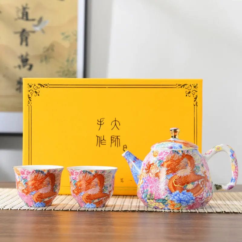 Chinese Porcelain Tea Set with Dragon Motifs