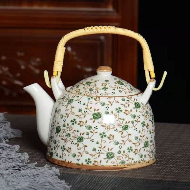 Chinese Porcelain Teapot with Green Flowers, 900 ml