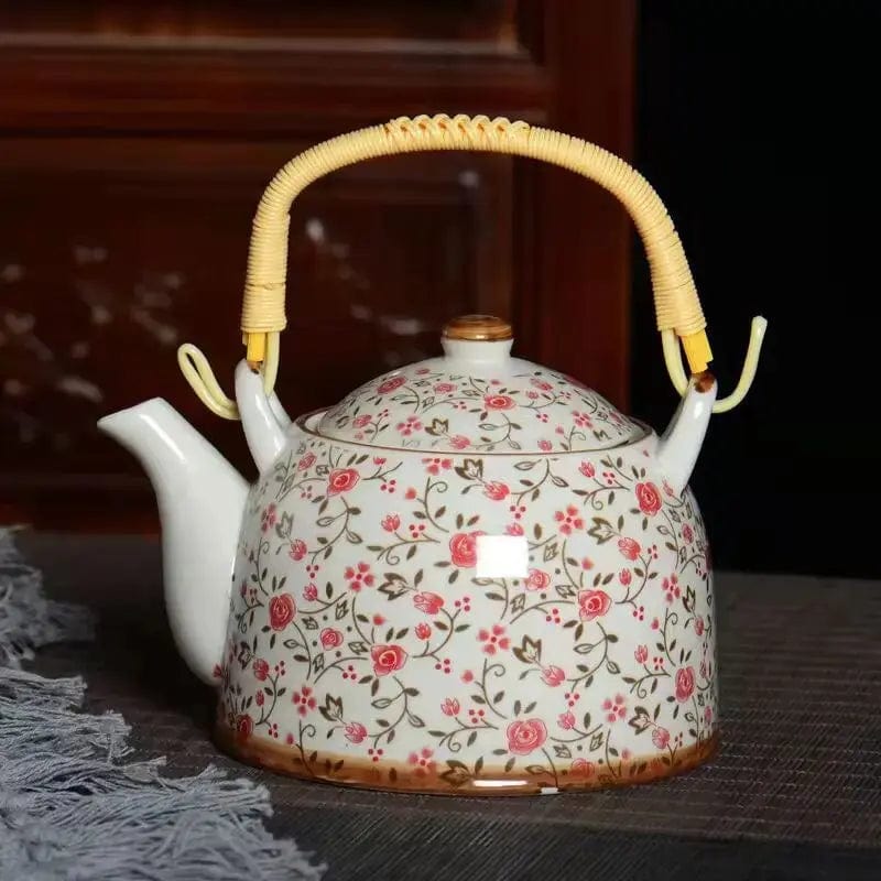 Chinese Porcelain Teapot with Red Flowers, 900 ml
