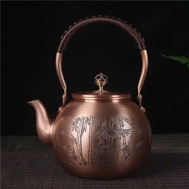 Chinese Round Copper Bamboo Teapot 1.5L