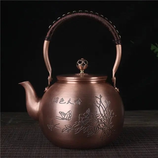 Chinese Round Copper Teapot Flowers and Butterflies 1.5L