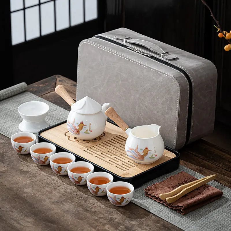 Chinese White Porcelain Tea Set with Elegant Fish Pattern