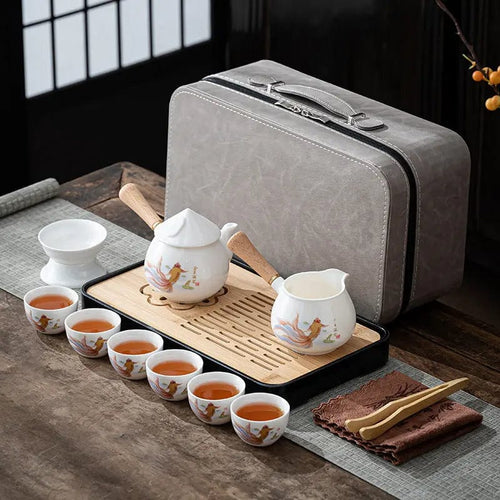 Chinese White Porcelain Tea Set with Elegant Fish Pattern