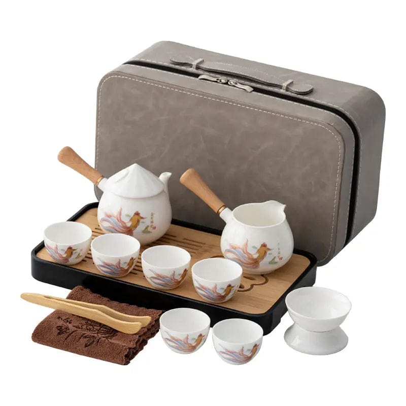 Chinese White Porcelain Tea Set with Elegant Fish Pattern