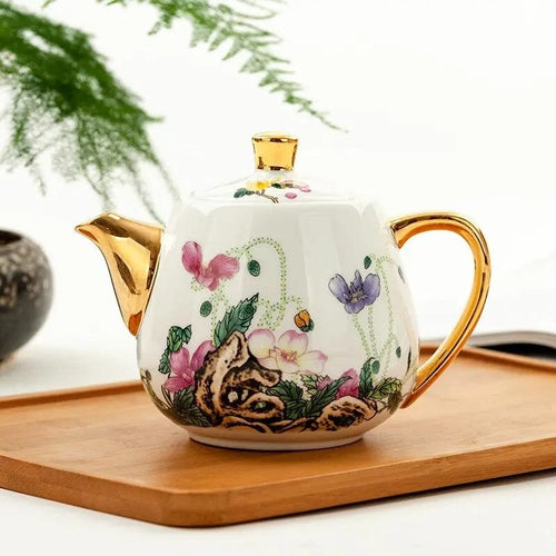 Chinese White Porcelain Teapot 450ML with Gold Trim