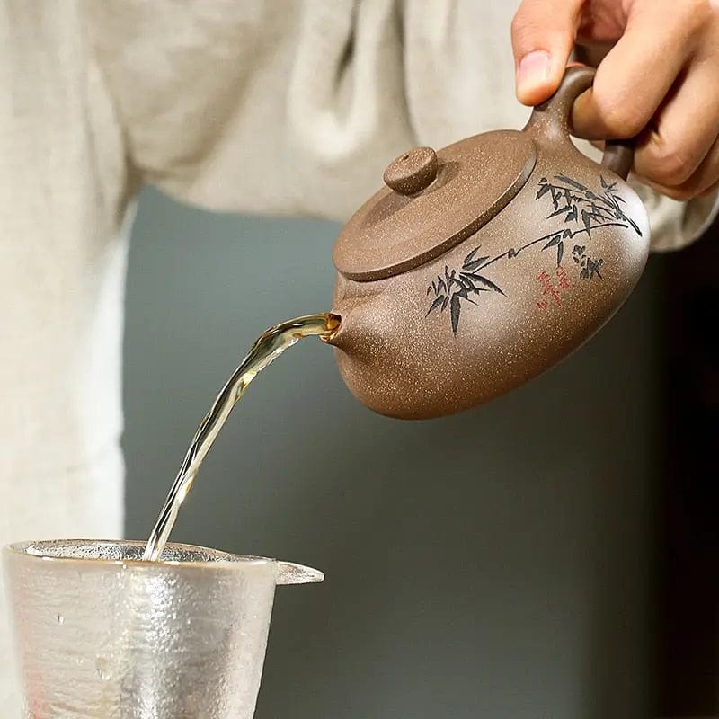 Chinese Yixing Brown Bamboo Pattern Clay Teapot 230ML