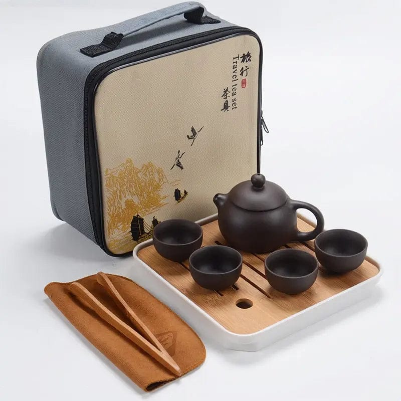 Compact Chinese Ceramic Tea Set with Cups
