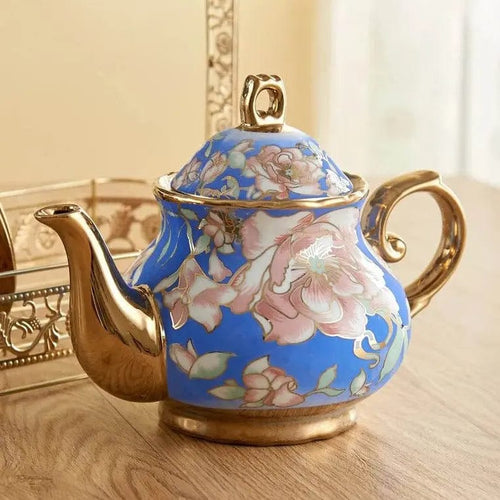 English Blue and Gold Porcelain Teapot 1L