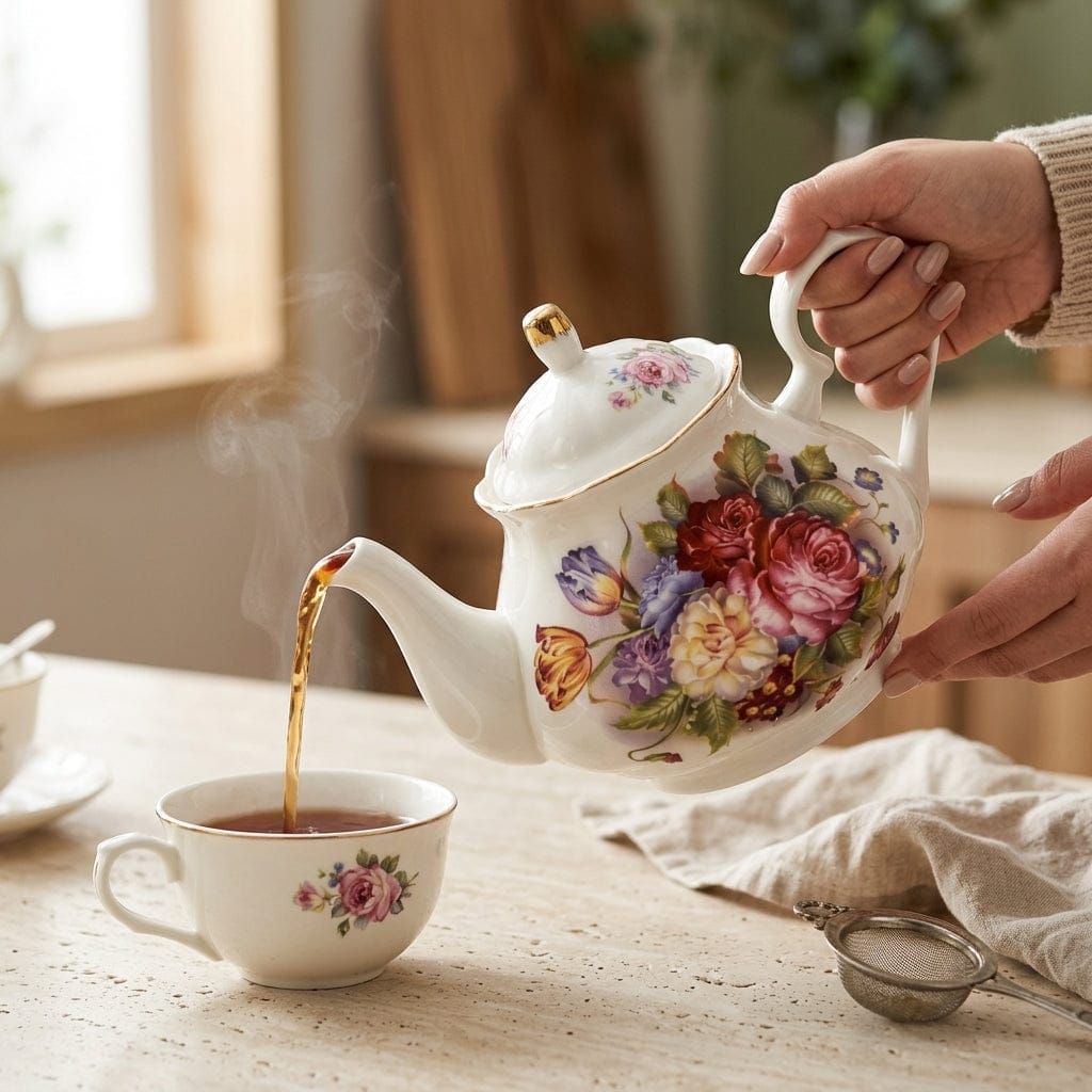 English Porcelain Teapot 400 ml with Floral Pattern