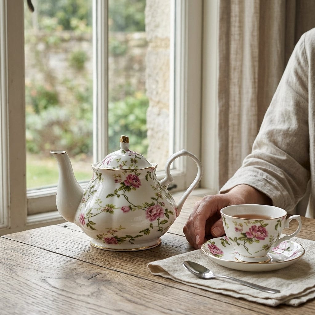 English Porcelain Teapot 400 ml with Floral Pattern