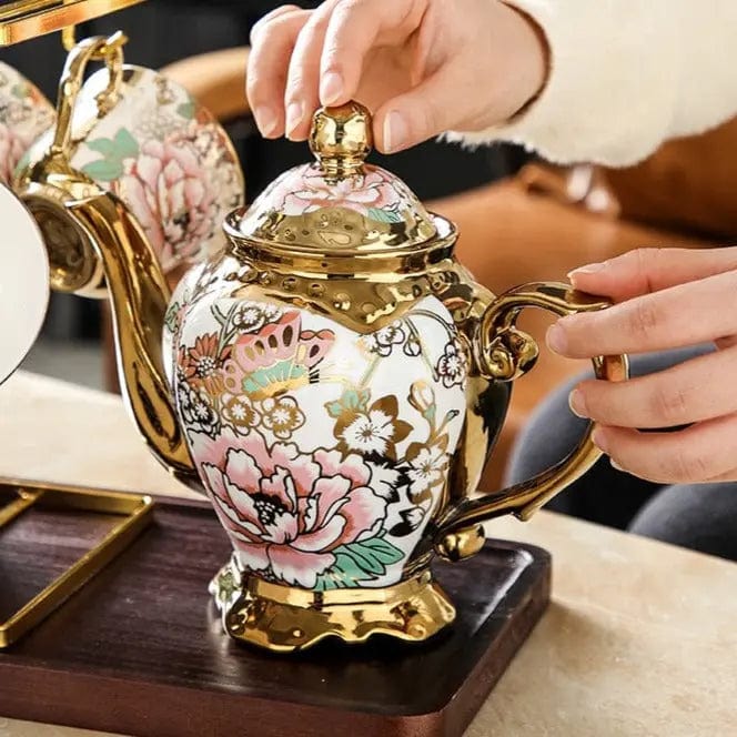 English White and Gold Floral Porcelain Teaset