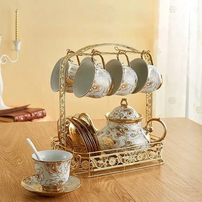 English White and Gold Porcelain Tea Set