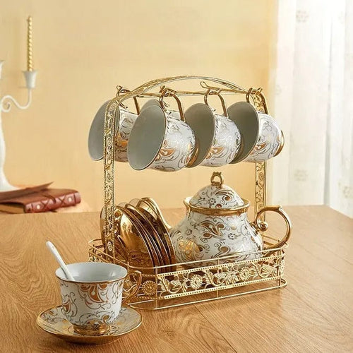 English White and Gold Porcelain Tea Set