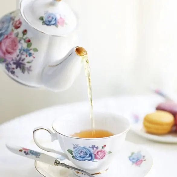 English White, Pink, and Blue Porcelain Tea Set