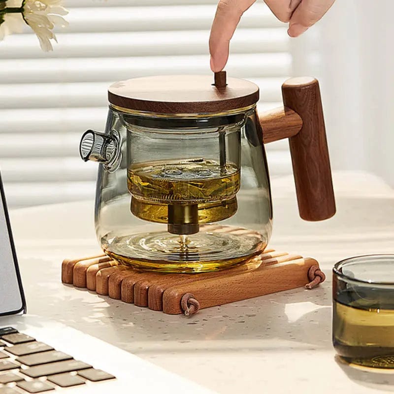 Glass and Wood Teapot with Knob Filter 400 ml
