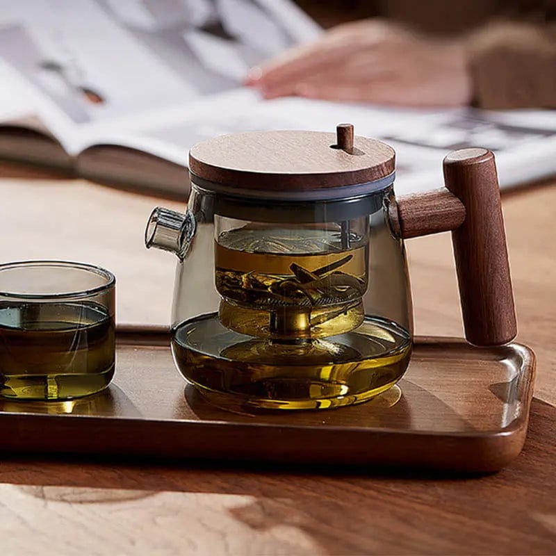 Glass and Wood Teapot with Knob Filter 400 ml