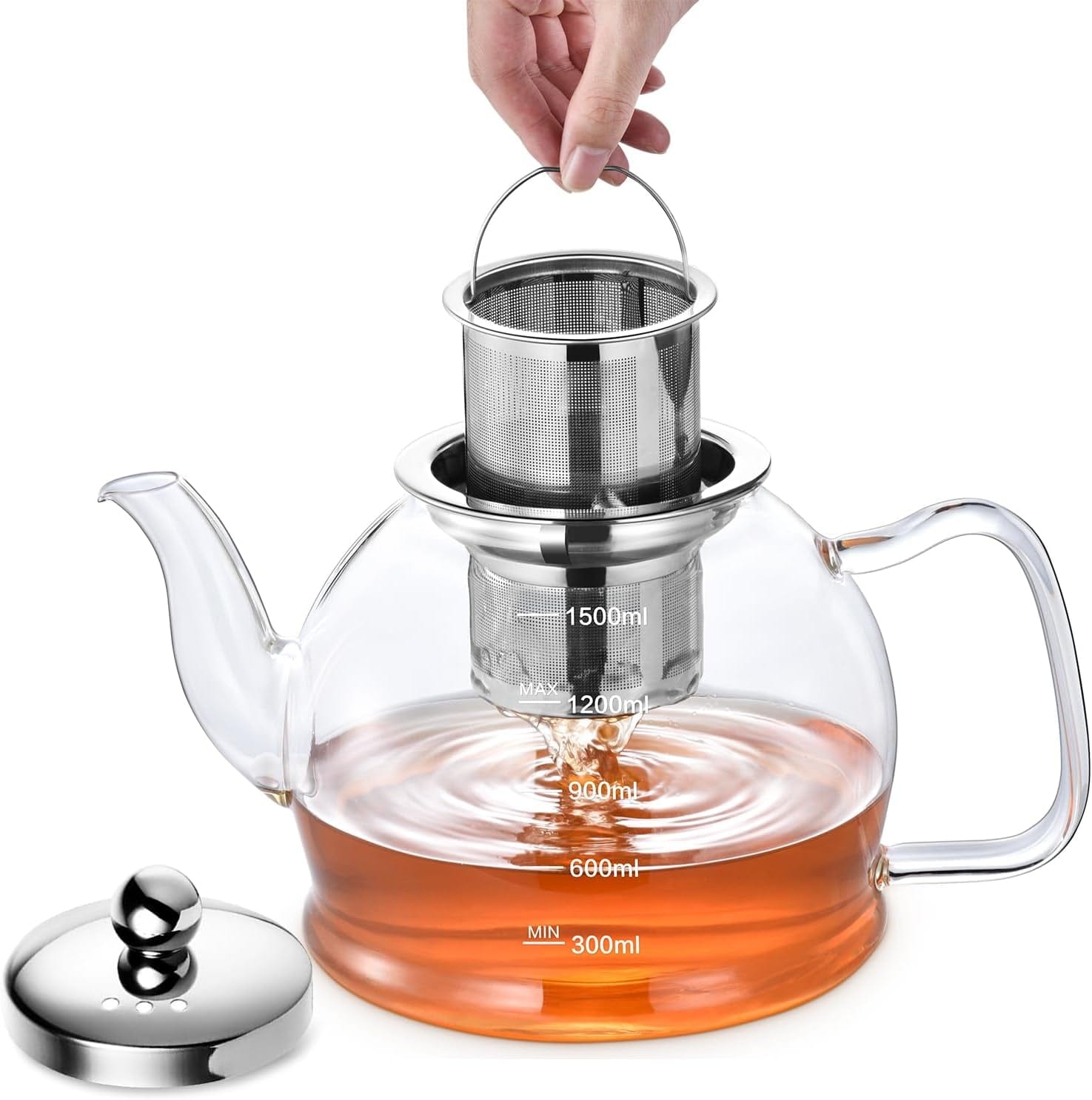 Glass Teapot 1.5L with Infuser and Filter – Heat-Resistant Teapot for Loose Tea
