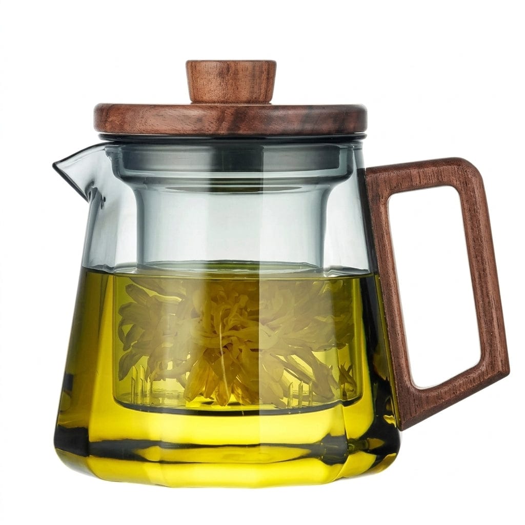 Glass Teapot with Infuser and Walnut Handle – Scandinavian Design 500ml / 700ml