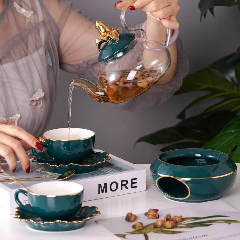 Golden Flowers Glass Teapot 600ML