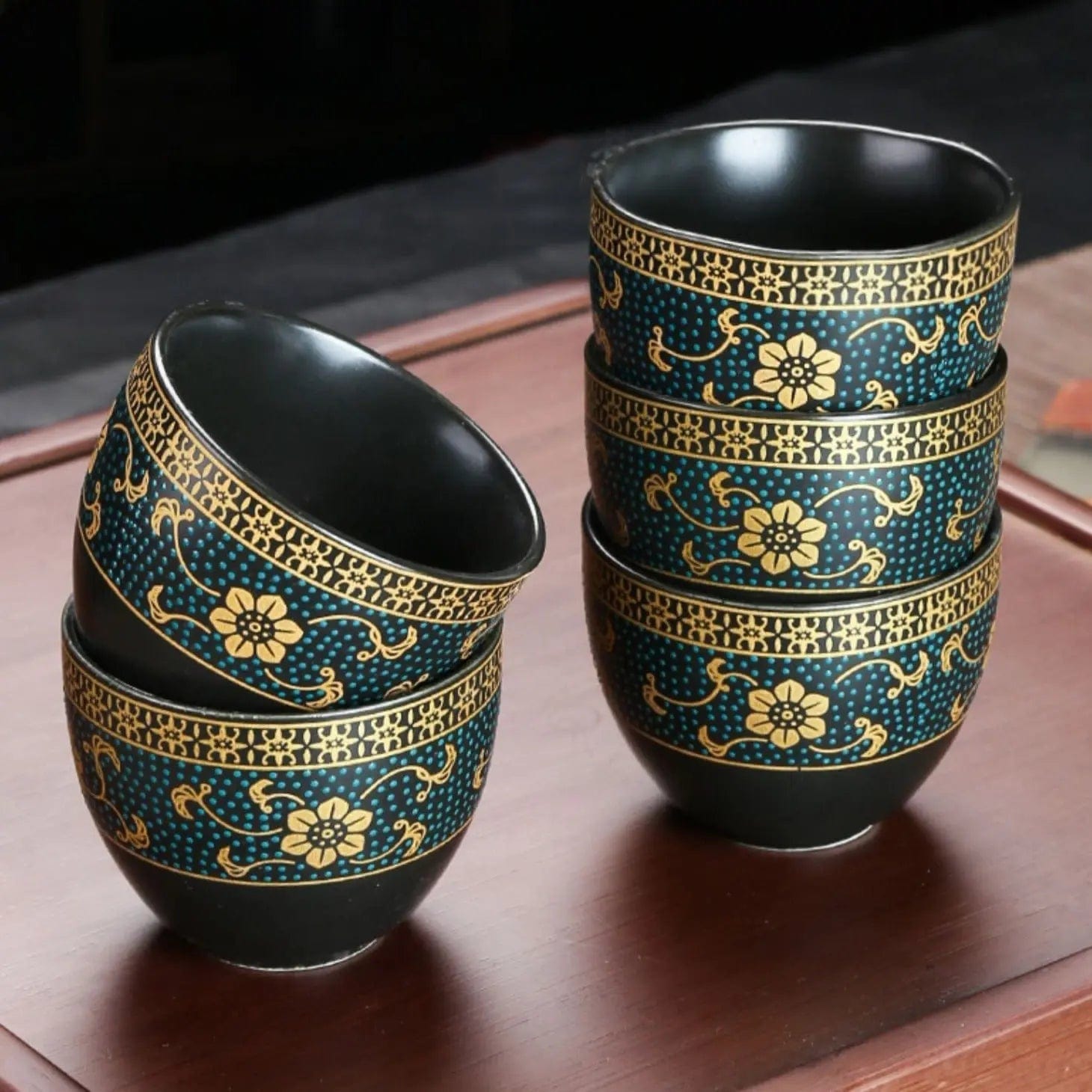High-Quality Chinese Black and Gold Tea Set