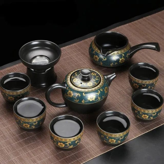 High-Quality Chinese Black and Gold Tea Set