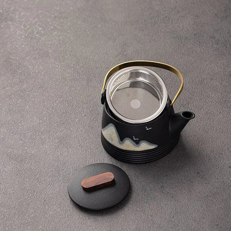 Japanese Black and Designer Ceramic Teapot 290ml
