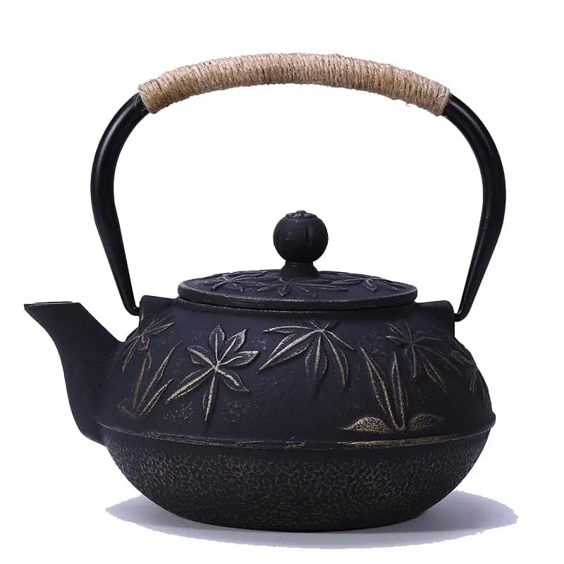 Japanese Black Cast Iron Teapot with Leaf Pattern 900 ml