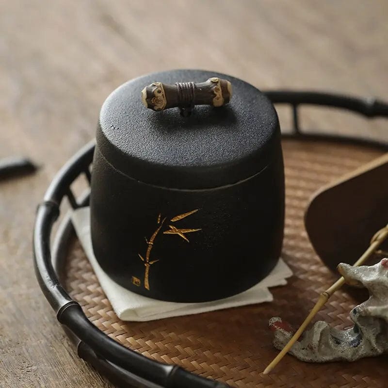 Japanese Black Ceramic Tea Canister 270 ml
