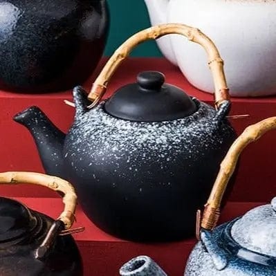 Japanese Black Speckled Ceramic Bamboo Teapot 800ML