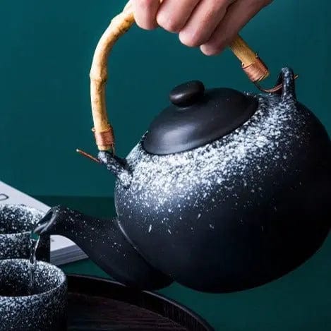 Japanese Black Speckled Ceramic Bamboo Teapot 800ML