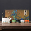 Japanese Ceramic Tea Set with Mountain Motifs – 360 ml Teapot and 4 Cups