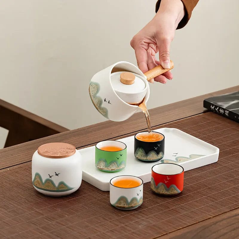 Japanese Ceramic Tea Set with Rotatable Teapot 250 ml and 4 Cups