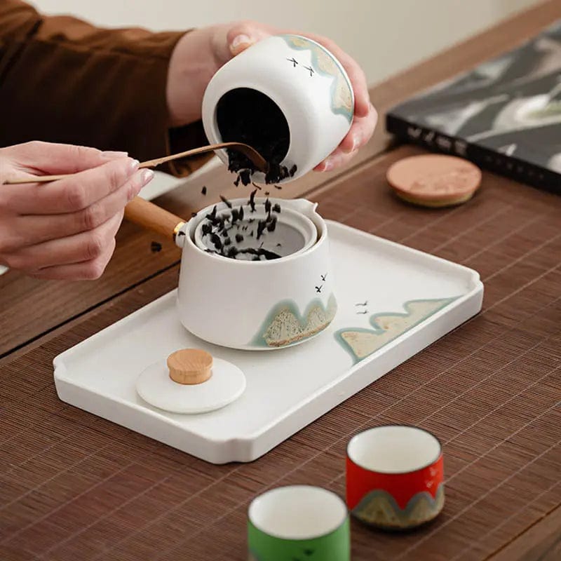 Japanese Ceramic Tea Set with Rotatable Teapot 250 ml and 4 Cups