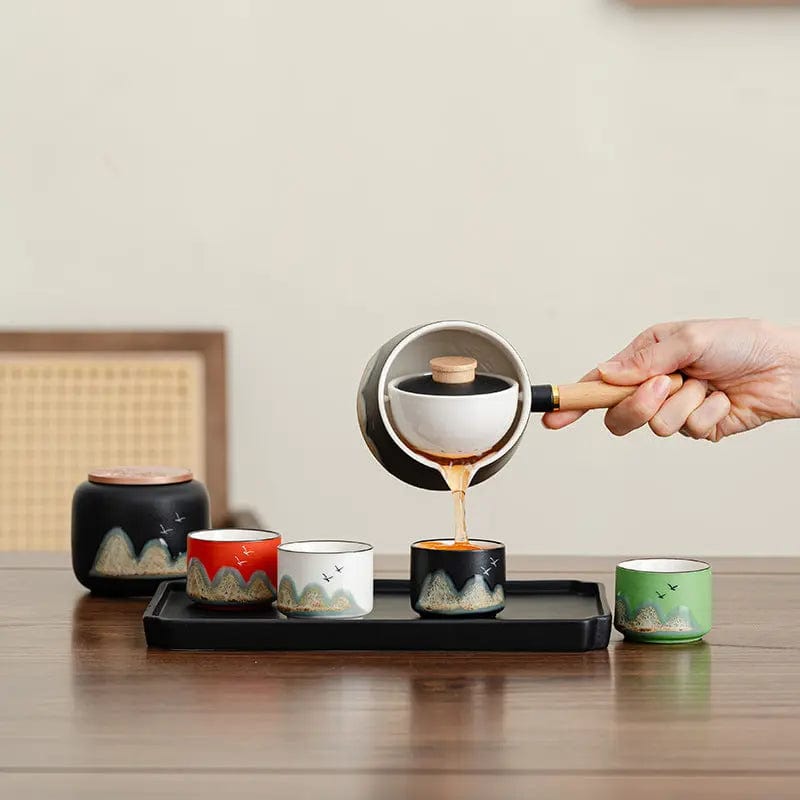 Japanese Ceramic Tea Set with Rotatable Teapot 250 ml and 4 Cups