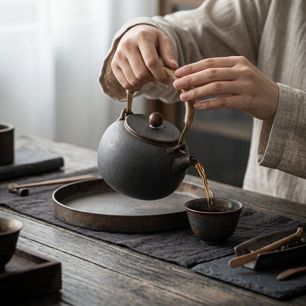 Japanese Ceramic Teapot 475 ml with Vintage Design and Rope Handle