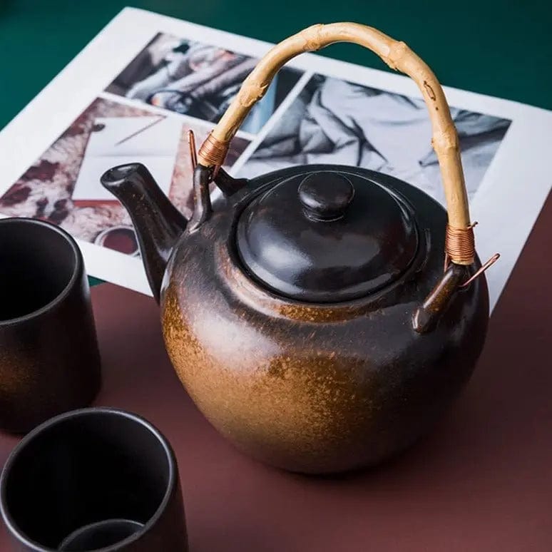 Japanese Ceramic Teapot Brown Bamboo 500ML