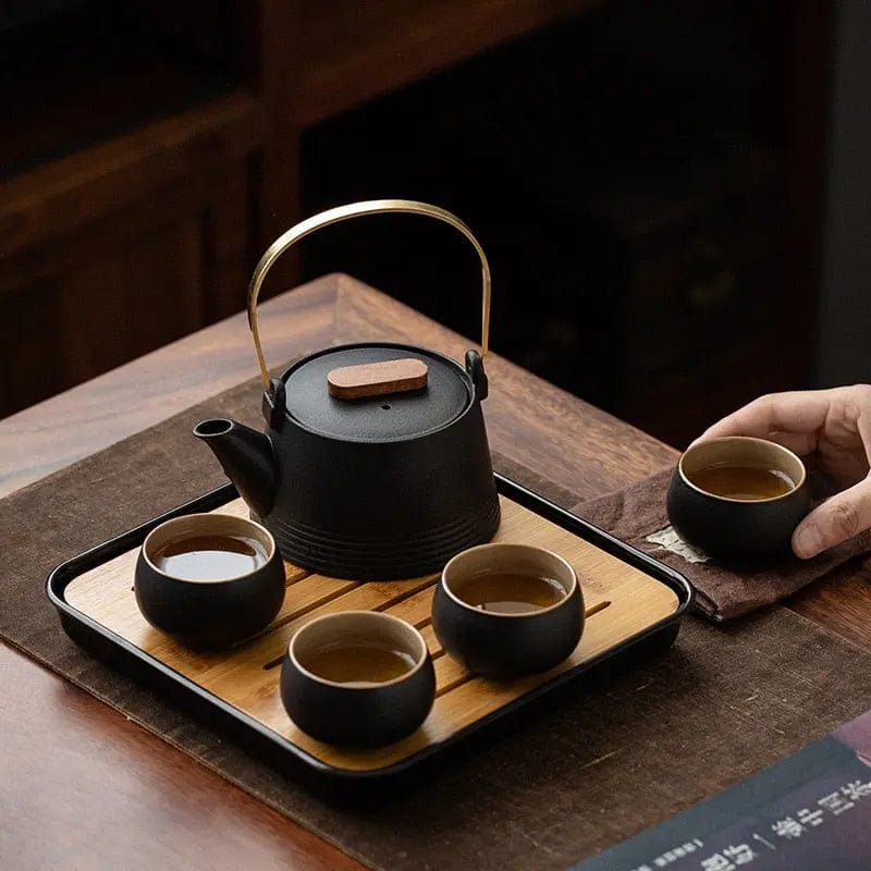 Japanese Design Black Ceramic Tea Set