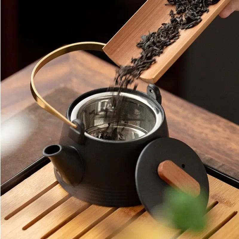 Japanese Design Black Ceramic Tea Set