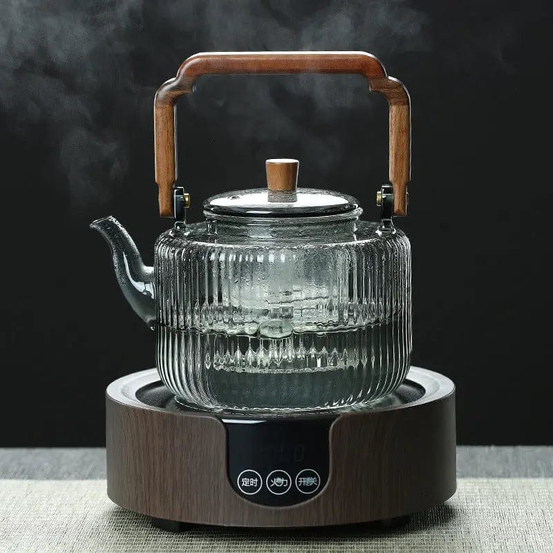 Japanese Glass Teapot with Square Wooden Handle 1.2L