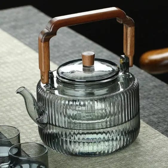 Japanese Glass Teapot with Square Wooden Handle 1.2L
