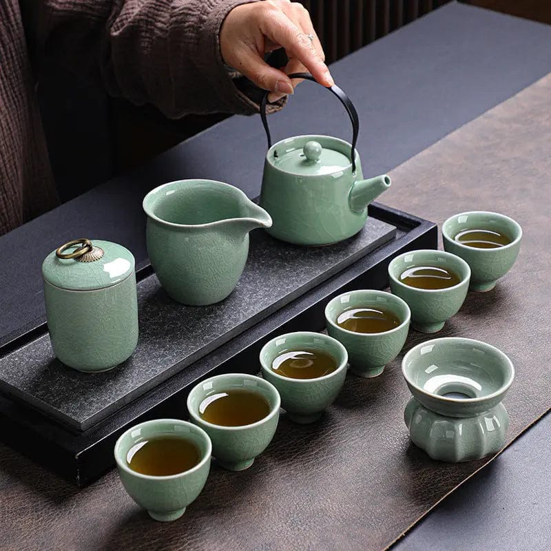 Japanese Jade Green Crackle Tea Set