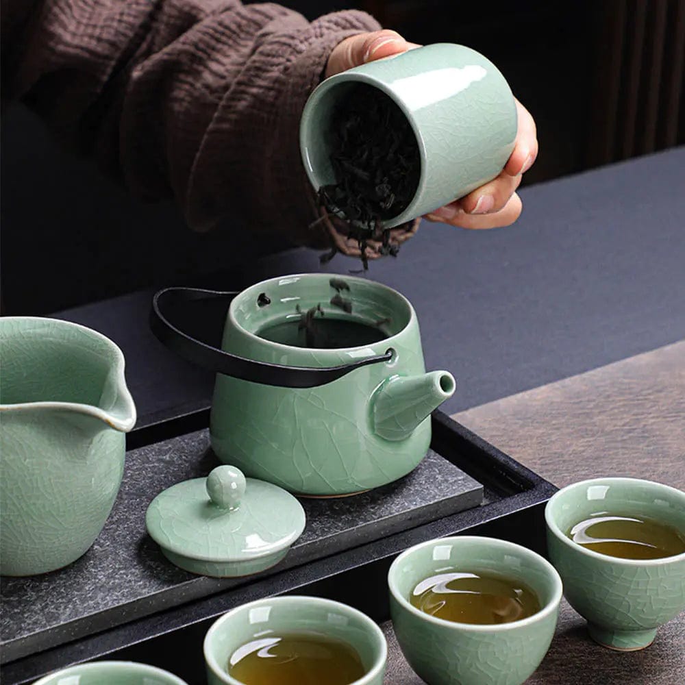 Japanese Jade Green Crackle Tea Set
